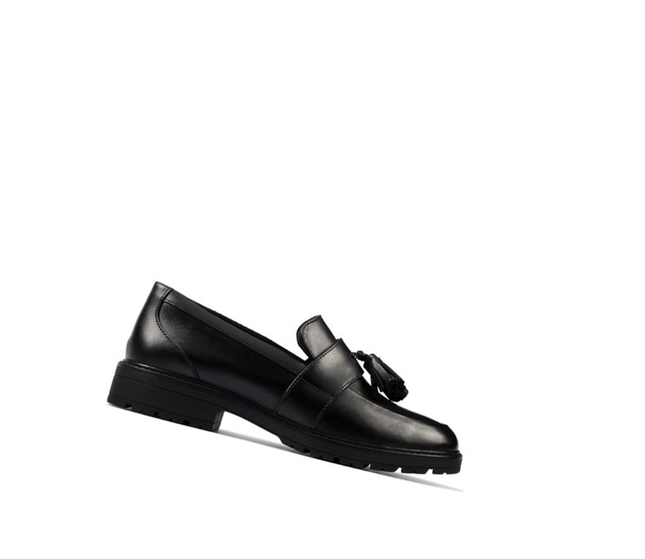 Zapatos Slip On Clarks Loxham Cuero Niña Negras | KDQF-05381