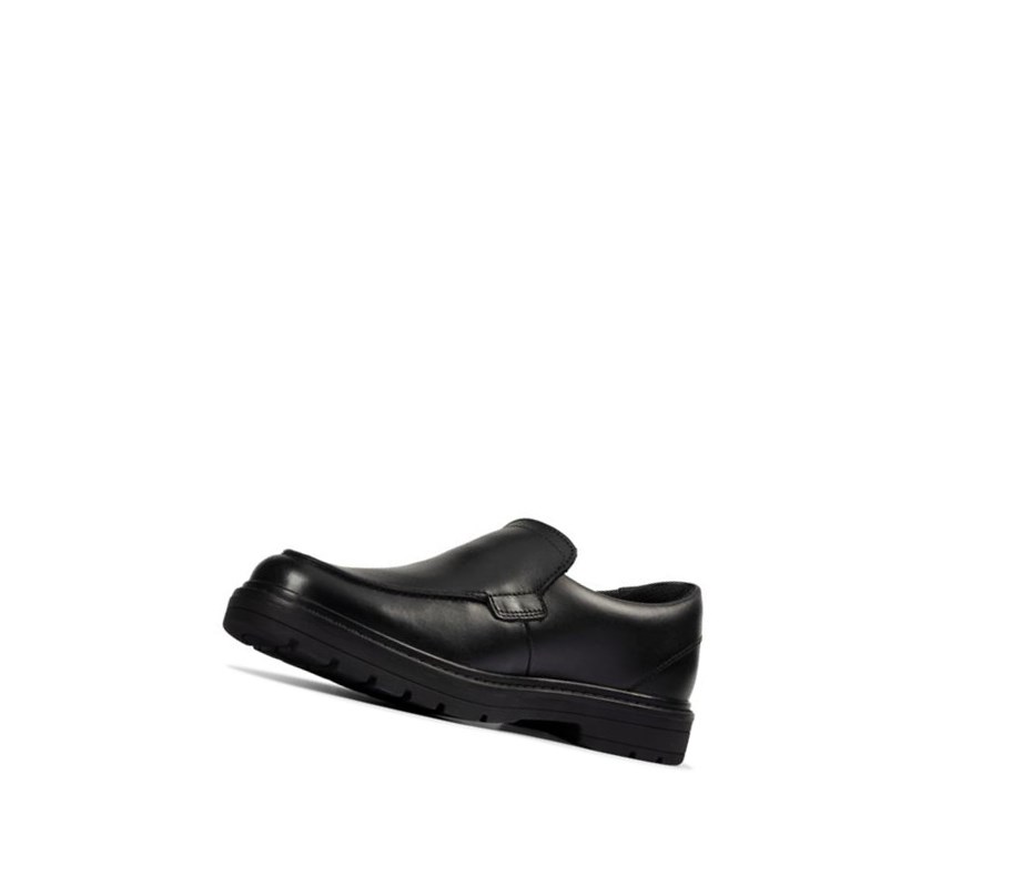 Zapatos Slip On Clarks Loxham Grove Cuero Niño Negras | GSWU-27406