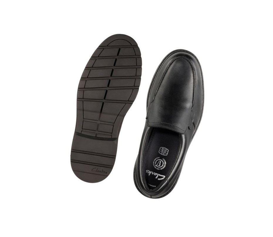 Zapatos Slip On Clarks Loxham Grove Cuero Niño Negras | GSWU-27406