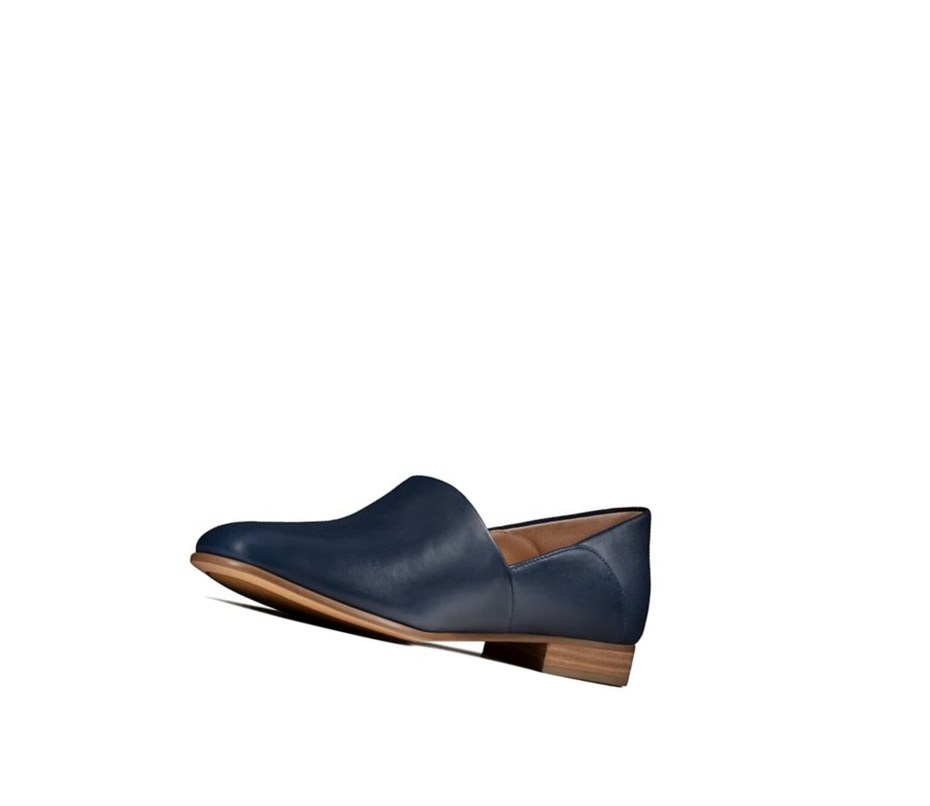 Zapatos Slip On Clarks Pure Tone Cuero Anchos Fit Mujer Azul Marino | FQBK-61739