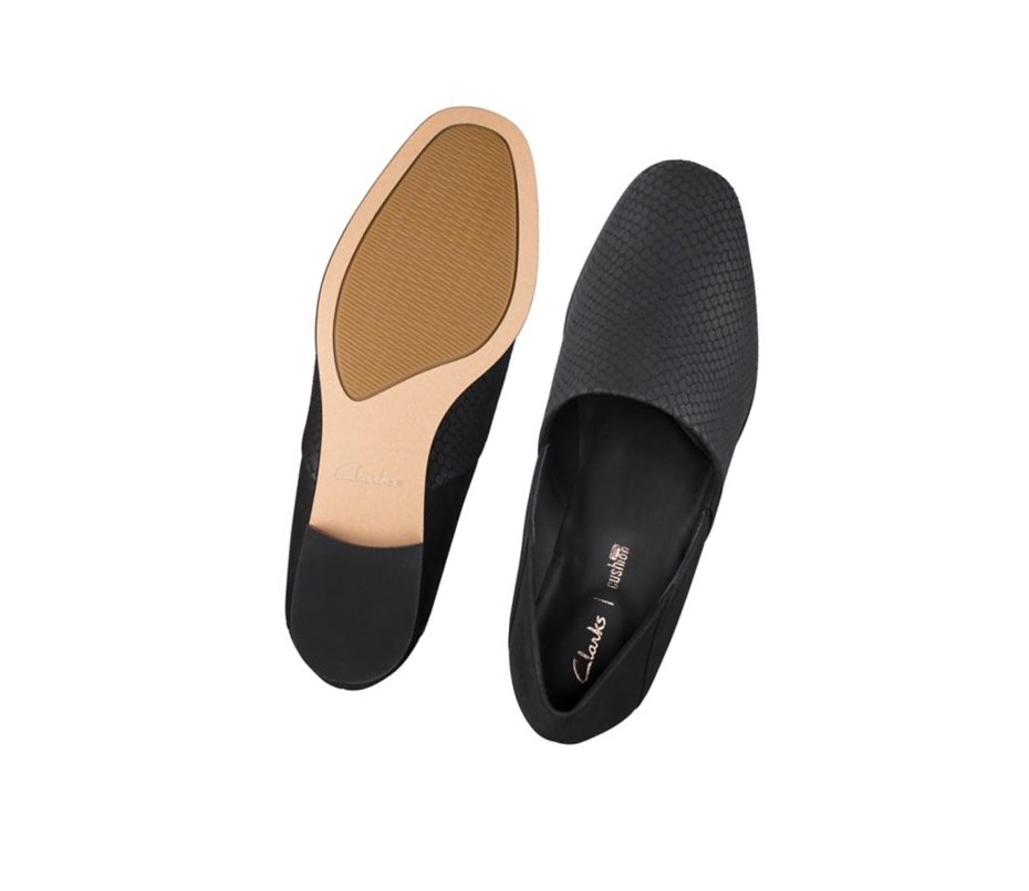 Zapatos Slip On Clarks Pure Tone Cuero Anchos Fit Mujer Negras Serpent | LISH-96780