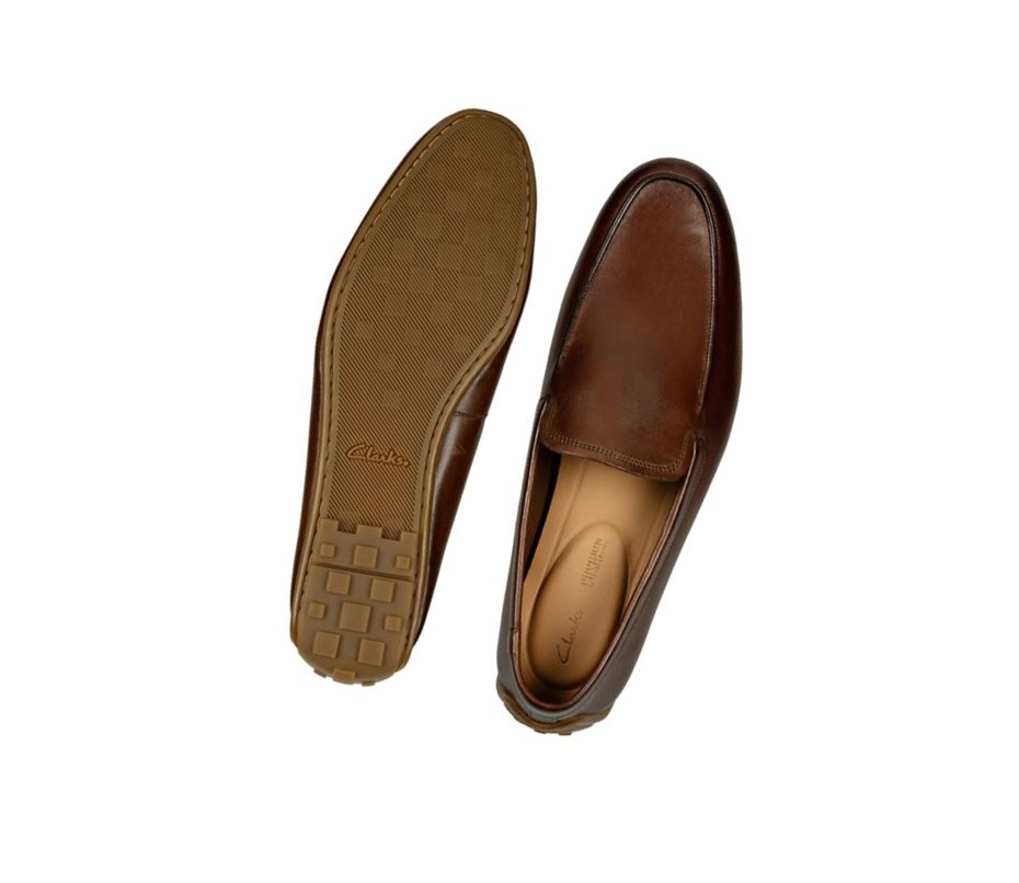 Zapatos Slip On Clarks Reazor Plain Cuero Hombre Marrones | LBGK-79254