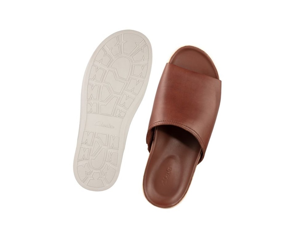 Zapatos Slip On Clarks Sunder Chanclas Cuero Hombre Marrones | TRSC-02659