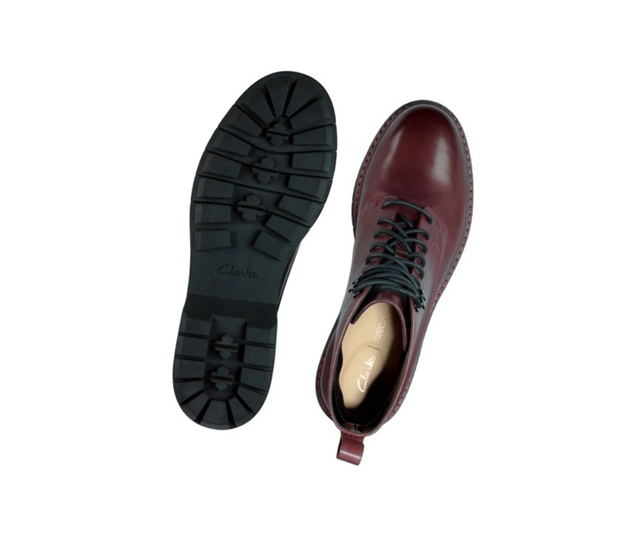 Zapatos con Cordones Clarks Witcombe Hi Cuero Mujer Burdeos | CVEY-90231