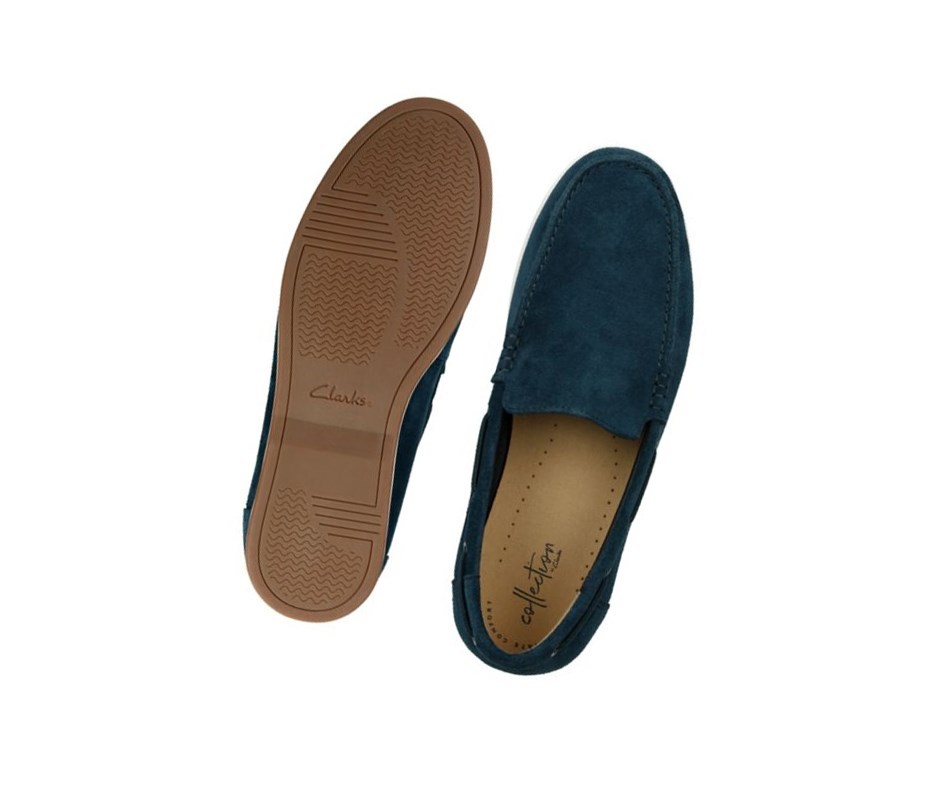 Zapatos del Barco Clarks Morven Sun Gamuza Hombre Azul Marino | IEPK-49032